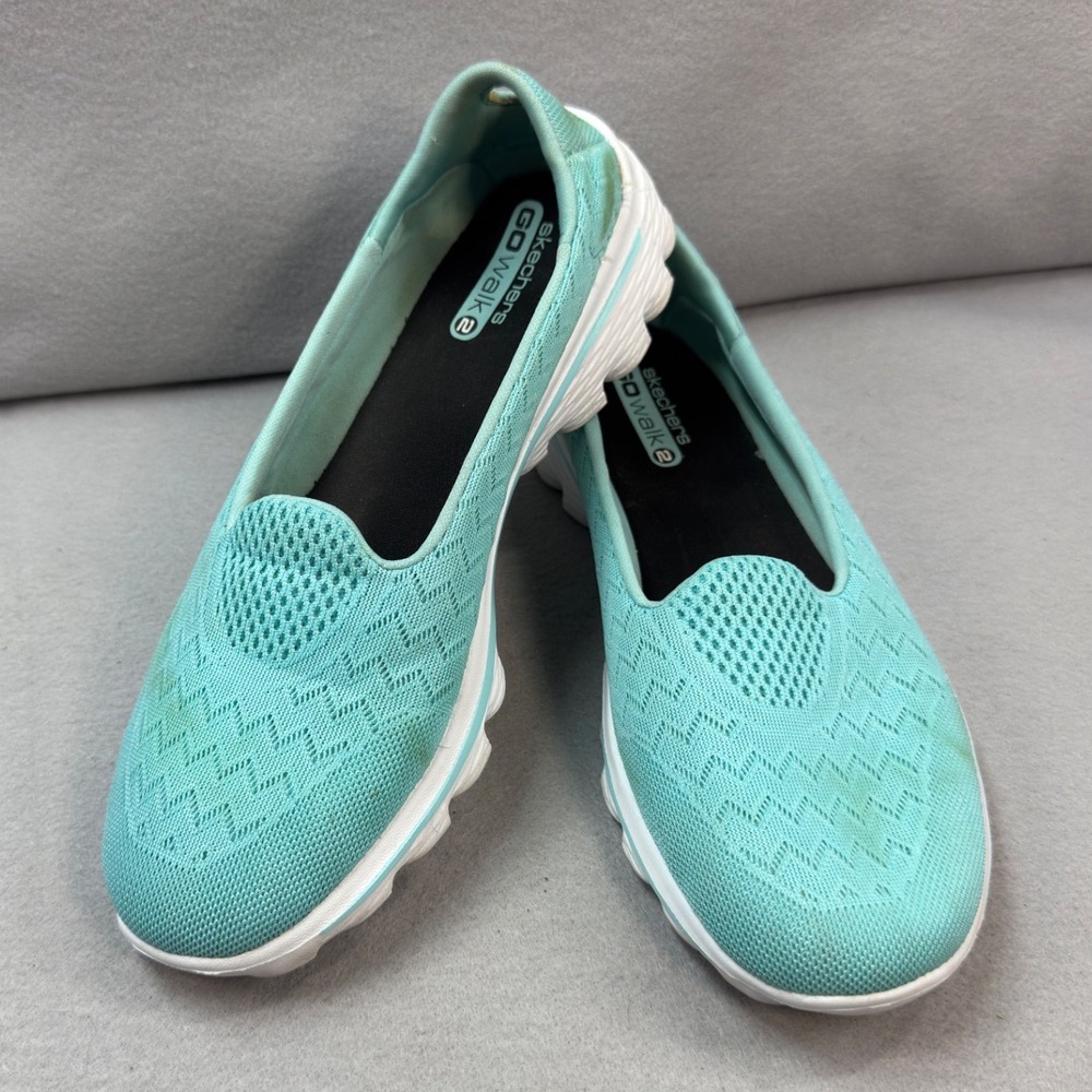 Skechers GOwalk 2 Womens 10 Aqua Blue Slip On Walking Shoes Knit Comfort